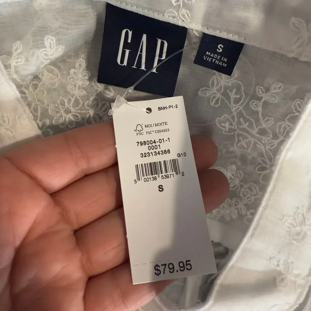 Gap Sheer Voile Floral Shirt, White, S 798004 - Picture 6 of 6